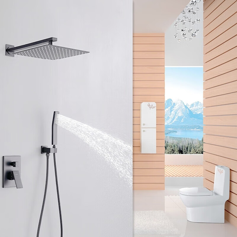 朗森罗全铜暗装冷热淋浴花洒家用入墙式嵌入预埋墙藏式黑色恒温花洒