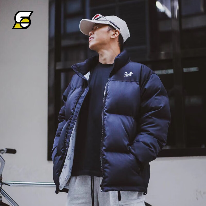 SLAMBLE冬季新款保暖棉衣男加厚外套运动休闲棉服宽松短款潮流 黑色 2XL