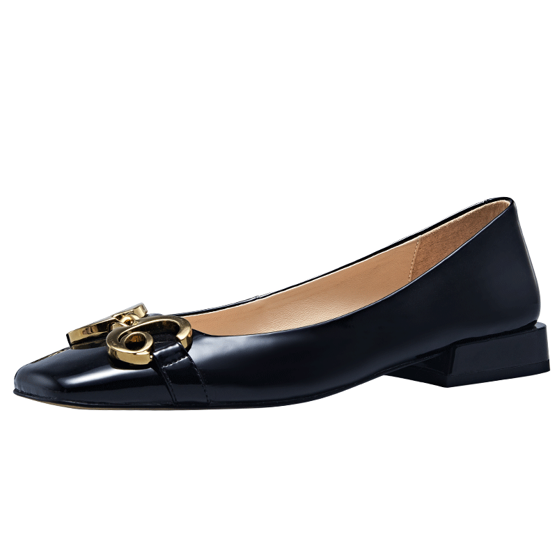 NINE WEST/玖熙低跟單鞋牛漆皮淺口方頭金屬飾扣工作女鞋NF445006FKn黑色37