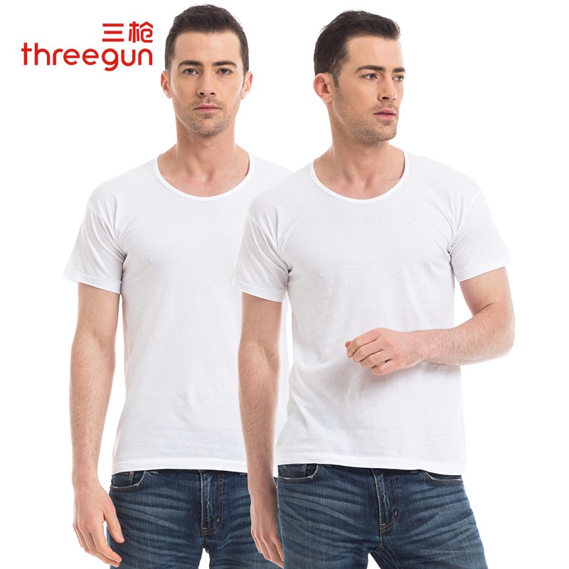 三枪汗衫男纯棉汗布宽松大码t恤短袖老头衫可外穿[2件装] 特白 特白