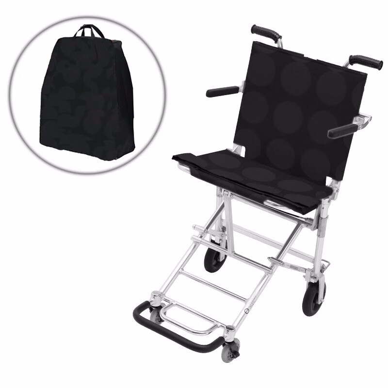 日本中进轮椅折叠轻便小NAH-207便携老年人旅行飞机超轻老人手推旅行轮椅可上飞机 黑色圆点款