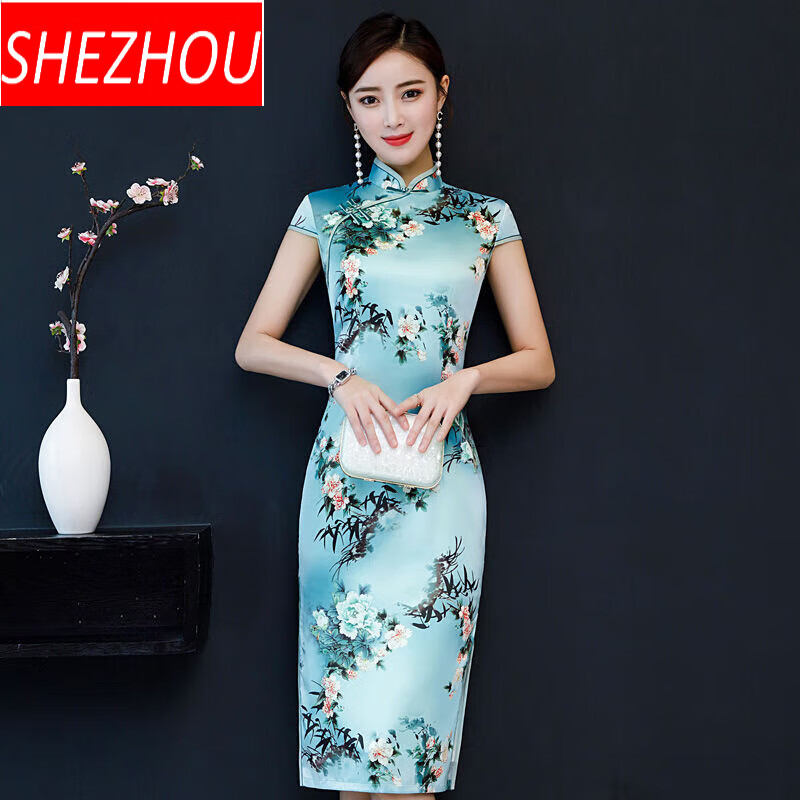 奢洲夏装旗袍女夏季短袖女装中长款2020新款宴会连衣裙 1811# m