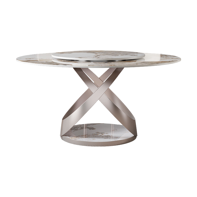 麦纪  圆形岩板餐桌现代简约意式轻奢亮光潘多拉12mm加厚岩板家用餐桌椅 1.3米带转盘【加厚全通体岩板+不锈钢承重框架】 一桌六椅