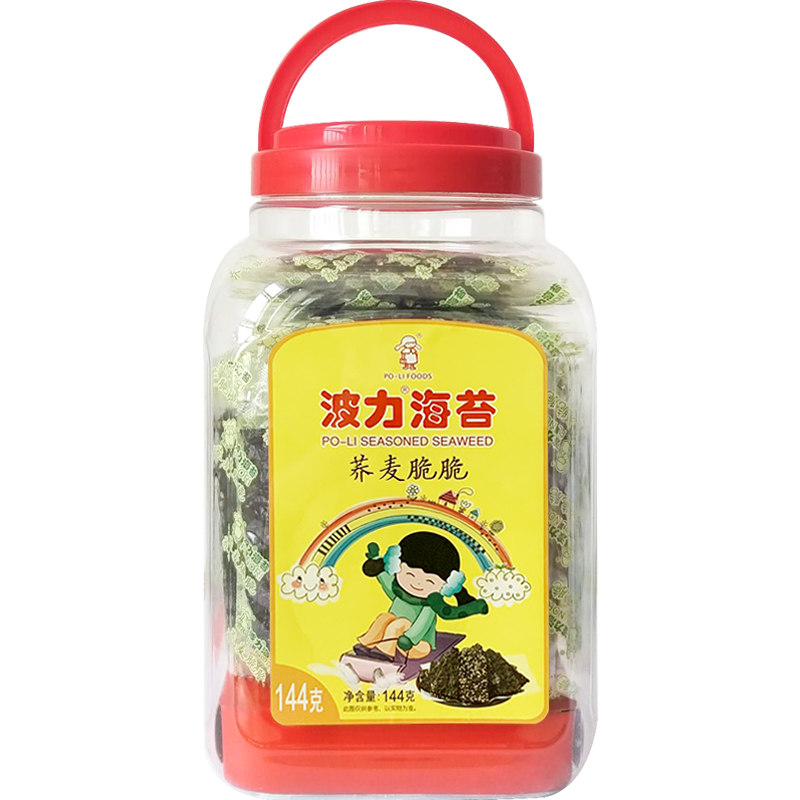 波力海苔蕎麥夾心脆144克(約72包)網(wǎng)紅小吃?xún)和蓍e零食紫菜脆片