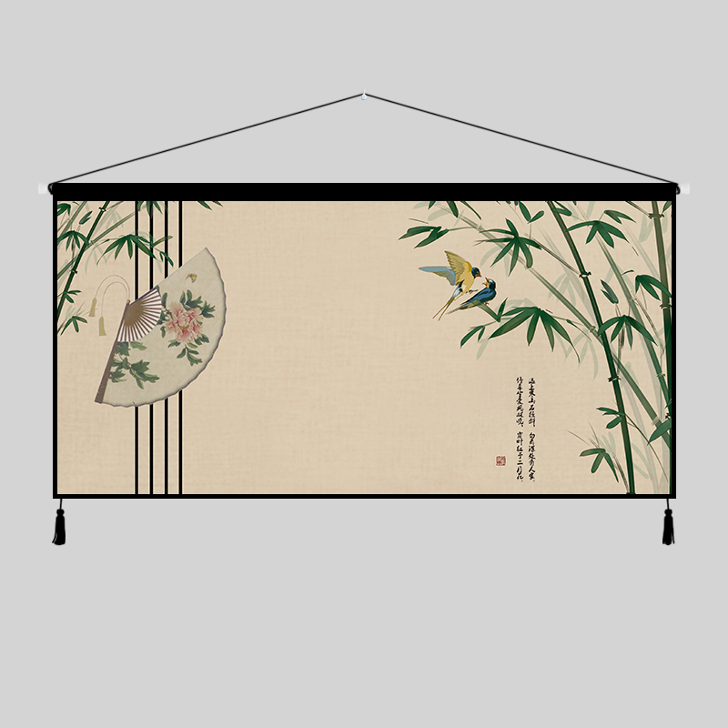 布 新中式挂布古风背景布画布艺挂画中国风客厅背景墙卧l 茂林修竹 横