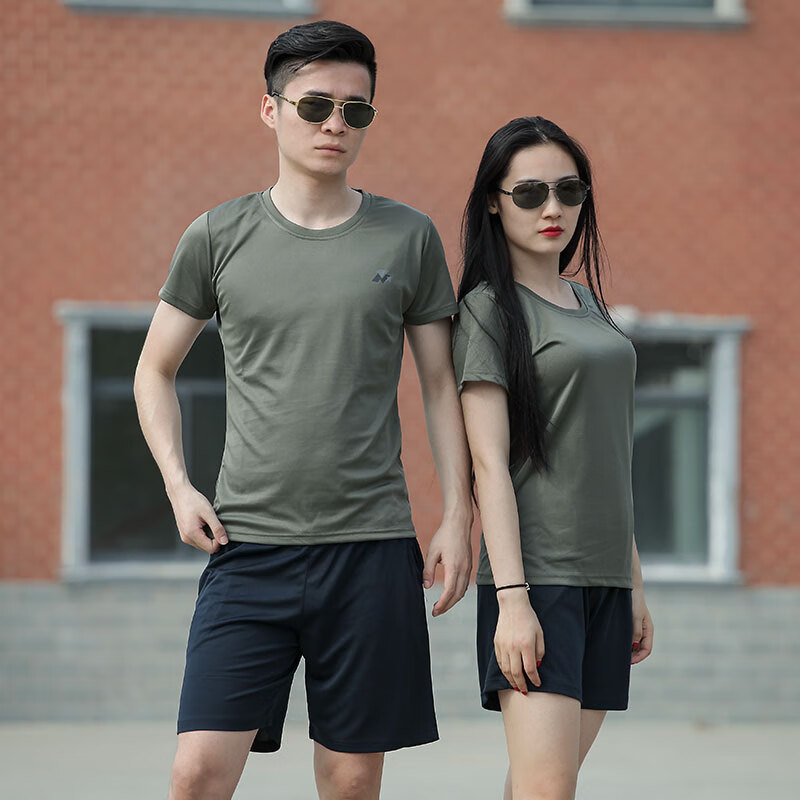 页超军事风男装夏季体能服套圆领短袖速干透气迷彩迷t恤 套装(上衣 下