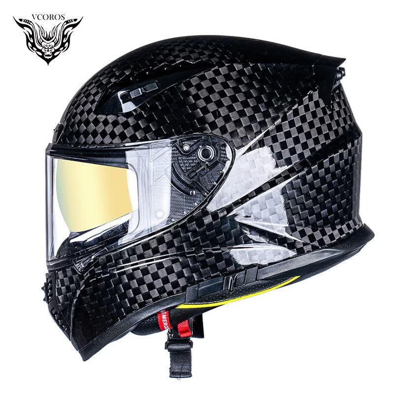 coros头盔 意大利vcoros碳纤维头盔摩托车男女士夏季防晒双镜片机车