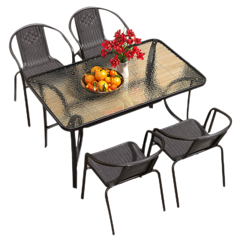 紫葉（ziye）戶(hù)外陽(yáng)臺(tái)桌椅 休閑庭院座椅室外花園餐桌椅 簡(jiǎn)約現(xiàn)代 鐵藝家具 4【椅】+1【120X80長(zhǎng)桌】