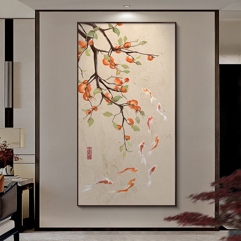 柿柿鱼鱼a 40*80cm黑木纹ps画框 油画布画