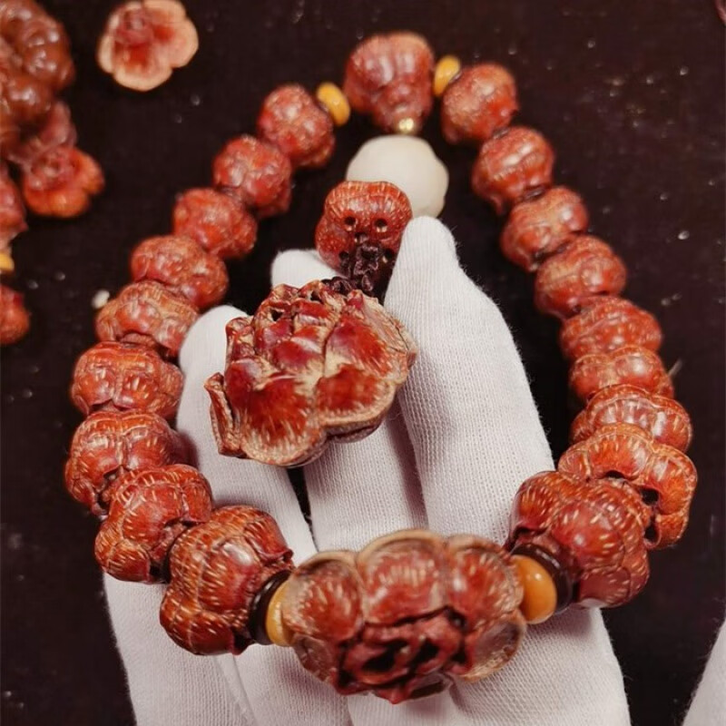 允茹自然滴血莲花菩提子雕刻佛珠手串 十八子手串文玩手持 9瓣18颗