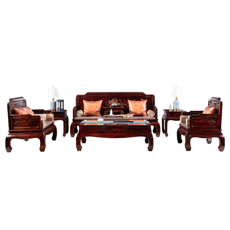 祥蕴阁红木家具 印尼黑酸枝 (学名:阔叶黄檀)沙发中式实木沙发客厅家具明清古典全榫卯檀雕沙发 123组合7件套