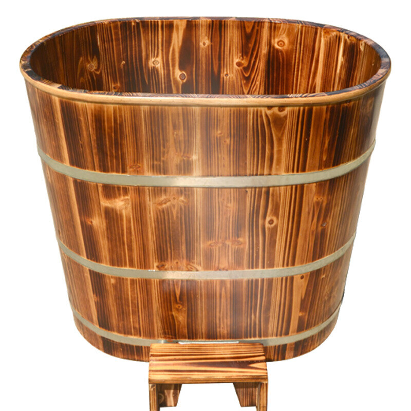 圆筒洗澡盆木桶保温加盖不占地泡澡桶家用沐浴桶 长90宽60(加盖)门内