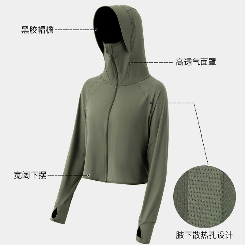 浪莎时尚防晒衣女夏季新款冰丝防紫外线短款外套女士外搭短款防晒服 深灰色【升级款冰感大帽檐】 均码 【适合80-140斤】