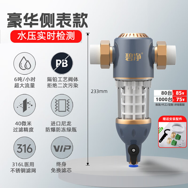 碧净批发家用中央净水器智能全自动清洗不锈钢滤网反冲洗前置过滤 双面刮洗款定向款
