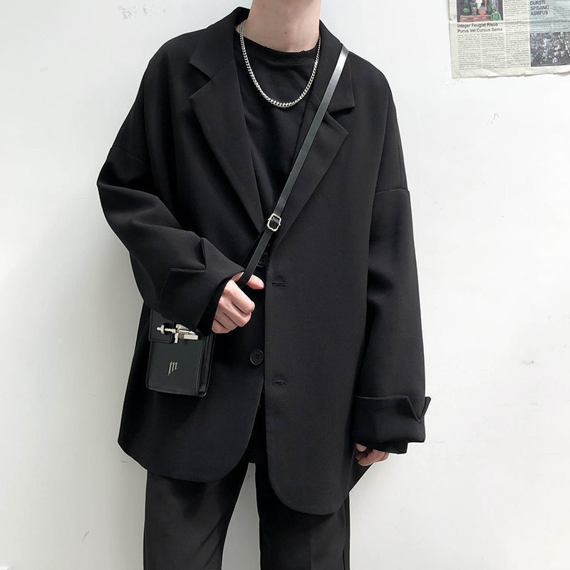 ins痞帅西服男春秋港风休闲男士小西装商务正装套装帅气宽松外套炸街