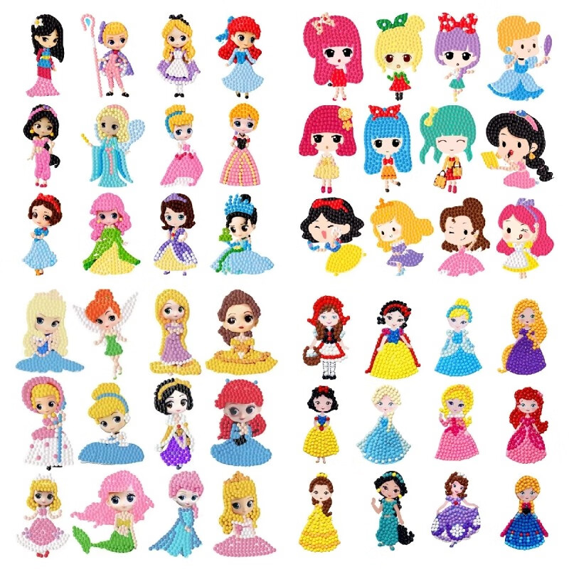 儿童手工制作diy钻石粘贴画3d立体卡通女孩爱莎公主贴纸玩具幼儿园