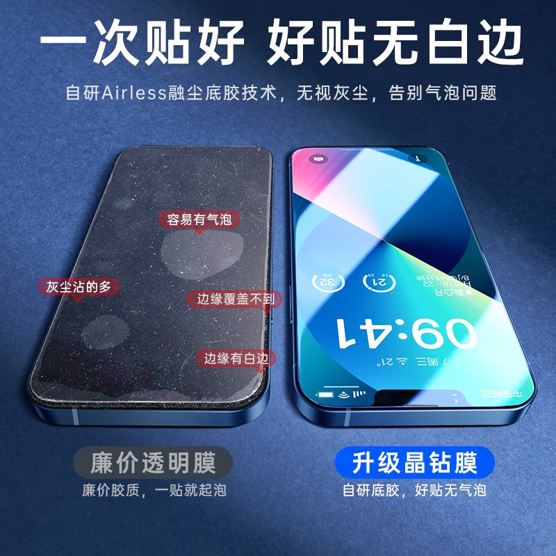 图拉斯【新无尘仓秒贴丨强防指纹】适用苹果13钢化膜iPhone13Pro手机膜14全屏覆盖高清防窥抗指纹防爆膜 【超清款】两片精装丨超强防摔丨无尘仓秒贴