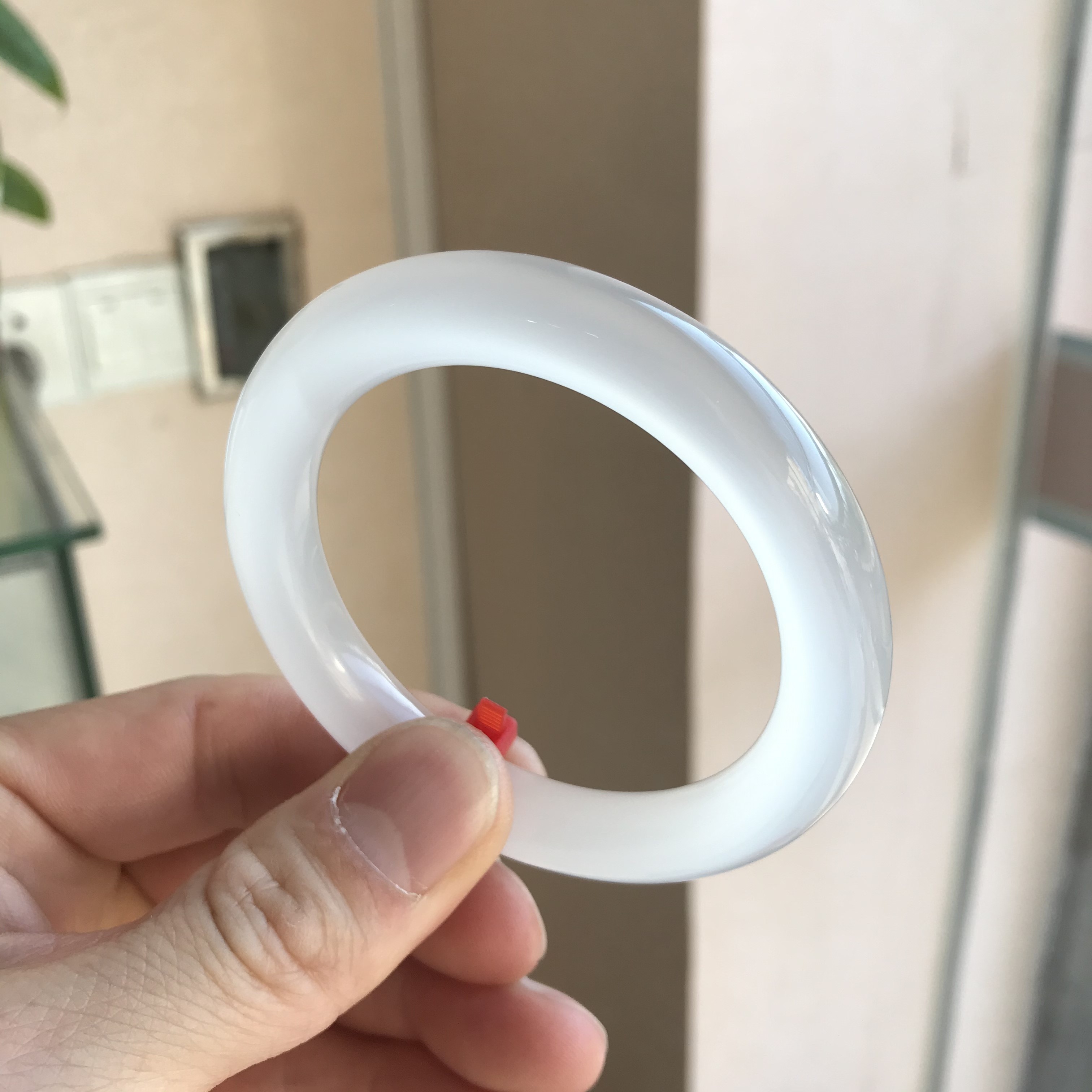 甄祥 马达加斯加玛瑙圆条手镯女冷白冰种暖香槟色玉髓镯子荔枝冻 冷