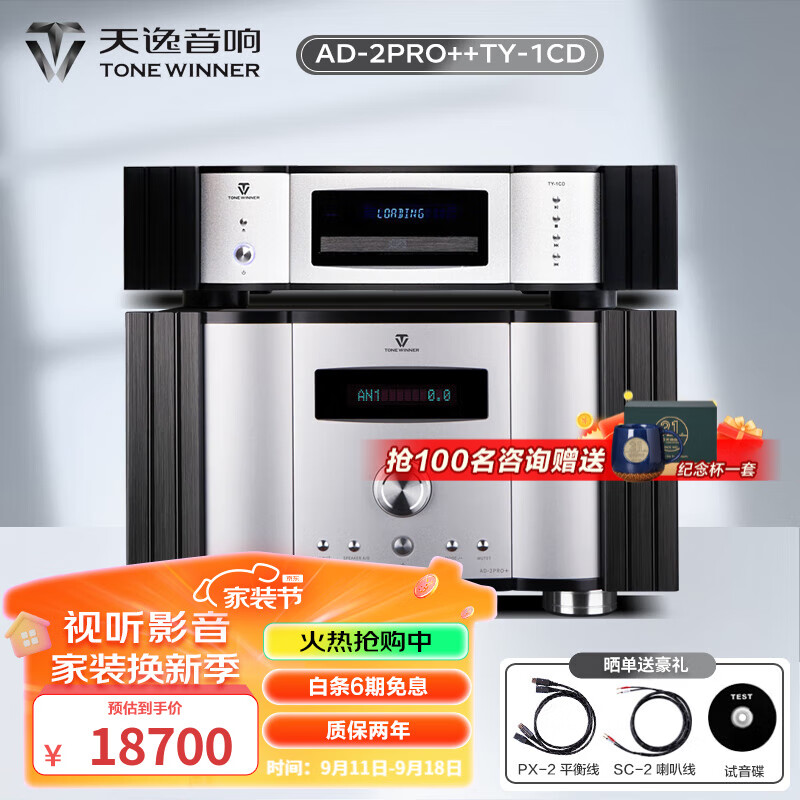 天逸（Winner）AD-2PRO+高保真发烧HIFI 2.0声道大功率音乐立体声甲类合并式功放机音响功放机 套餐1：搭配TY1CD