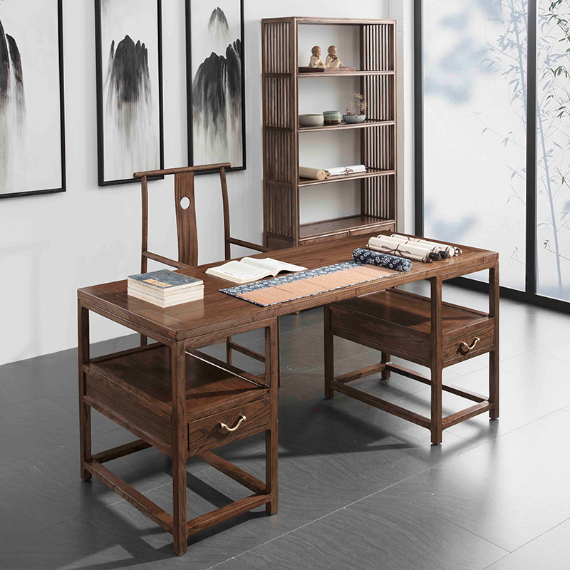 大有天佑 新中式书桌书房书法画桌办公桌实木家用电脑桌柜组合写字台