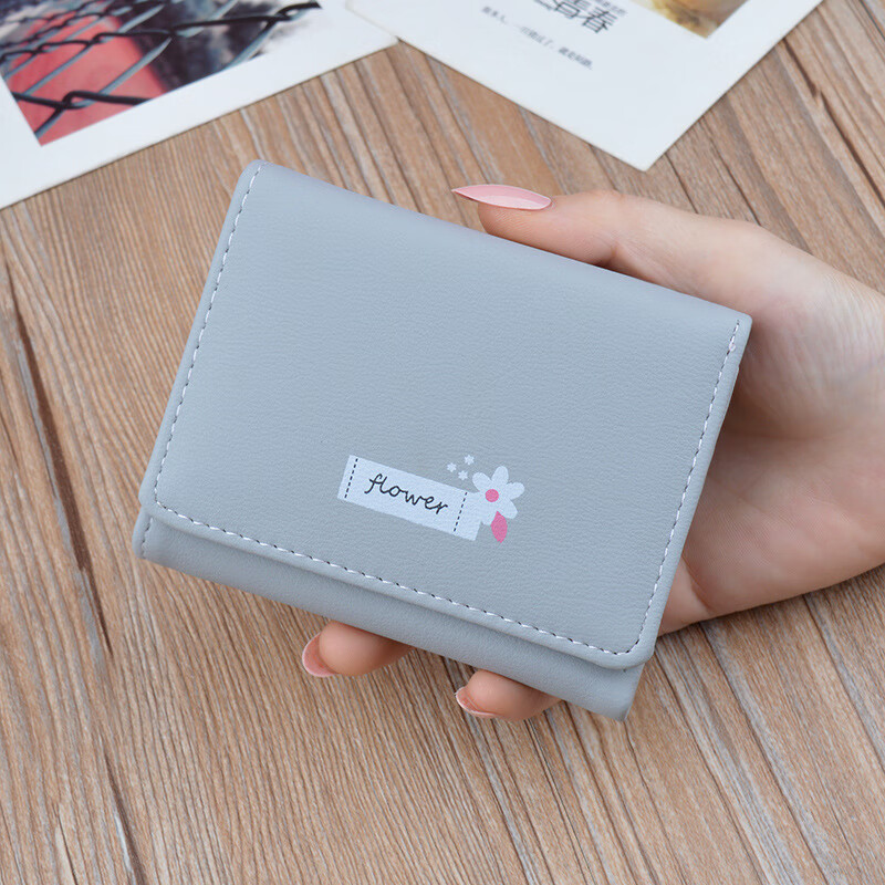 布简单女士钱包女短款薄款三折钱夹韩版多功能折叠软皮夹小钱包 灰色