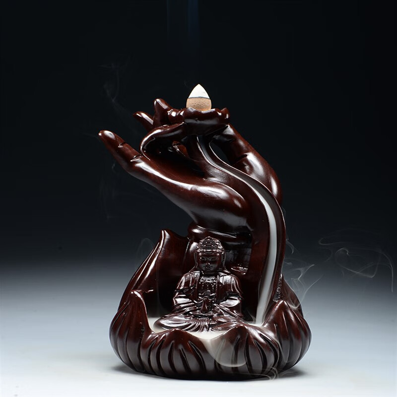 知南木佛手观音倒流香炉创意摆件质家用室内茶道禅意檀香香炉 红色