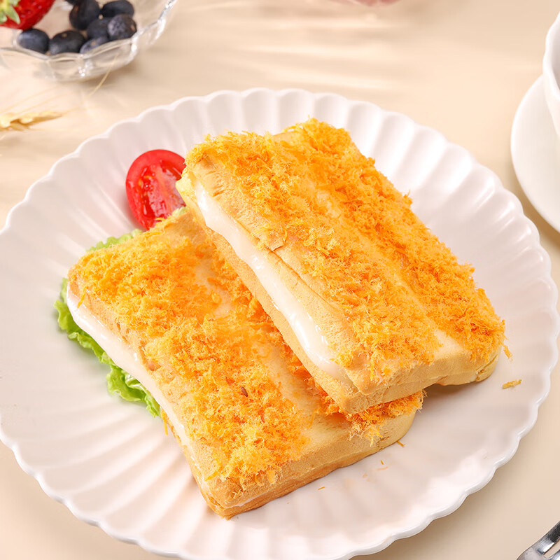 小赞乳酪肉松夹心吐司早餐代餐面包海苔味速食充饥休闲零食小吃乳酪味肉松夹心吐司整箱800g主图1