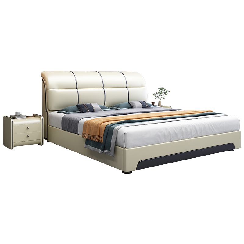 卧森 皮床现代简约1.8米主卧婚床1.5米双人床储物床榻榻米欧式皮艺床 皮床 1.5*1.9米框架结构