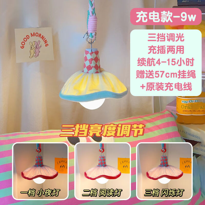 路崎宿舍床上燈床簾掛燈懸掛式小夜燈高顏值臺(tái)燈床上用掛式學(xué)習(xí)燈上鋪 燈泡+薄荷曼巴-燈罩+57厘米藍(lán)粉 宿舍-學(xué)習(xí)燈+充插兩用+三擋調(diào)光