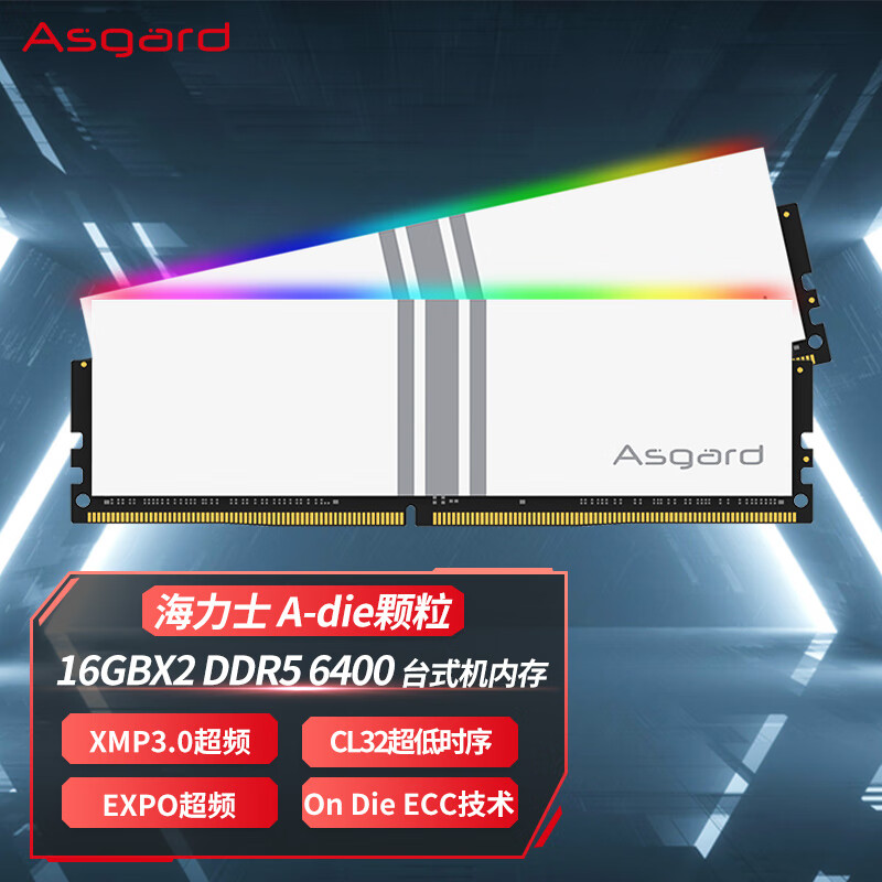 阿斯加特（Asgard）32GB(16Gx2)套装 DDR5 6400 台式机内存条 女武神·瓦尔基里系列 RGB灯条 CL32