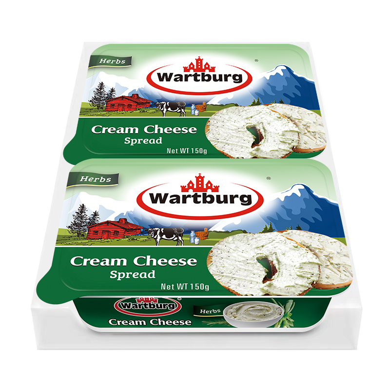 沃特堡（wartburg）奥地利进口 涂抹奶油奶酪 蒜香口味150g*2两盒装 冷藏 即食 早餐