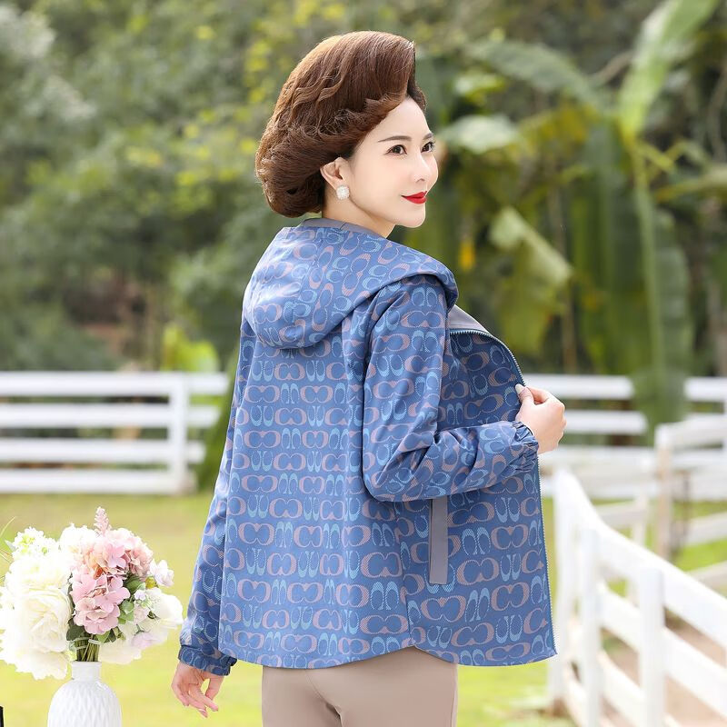 刚拓者(gangtuozhe)大妈 春装外套妈妈装薄款短外套妈妈外套洋气连帽