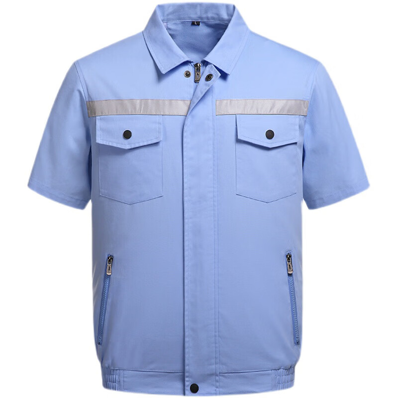 工作服短袖工地空调服反光室外建筑工人风扇服 短袖-天蓝色-单衣服 m