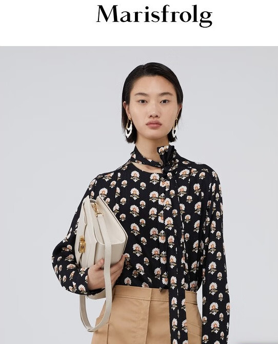 marisfrolg/玛丝菲尔桑蚕丝女装2021年夏季新款印花长袖衬衫 花色 m