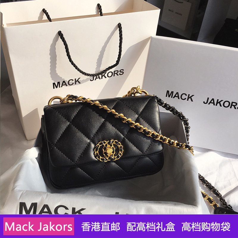 香港mackjakors真皮小香风菱格链条包迷你百搭单肩斜挎包女潮 黑色