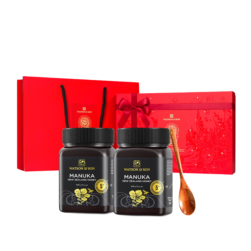 沃森麦卢卡蜂蜜MGS5+500g2瓶礼盒装高档送人送长辈新西兰原装进口manuka企业团购 红色