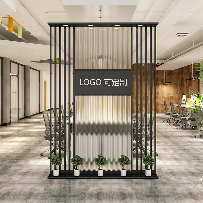 mexueer简约长虹玻璃办公室进门隔断现代背景形象墙公司前台入户屏风