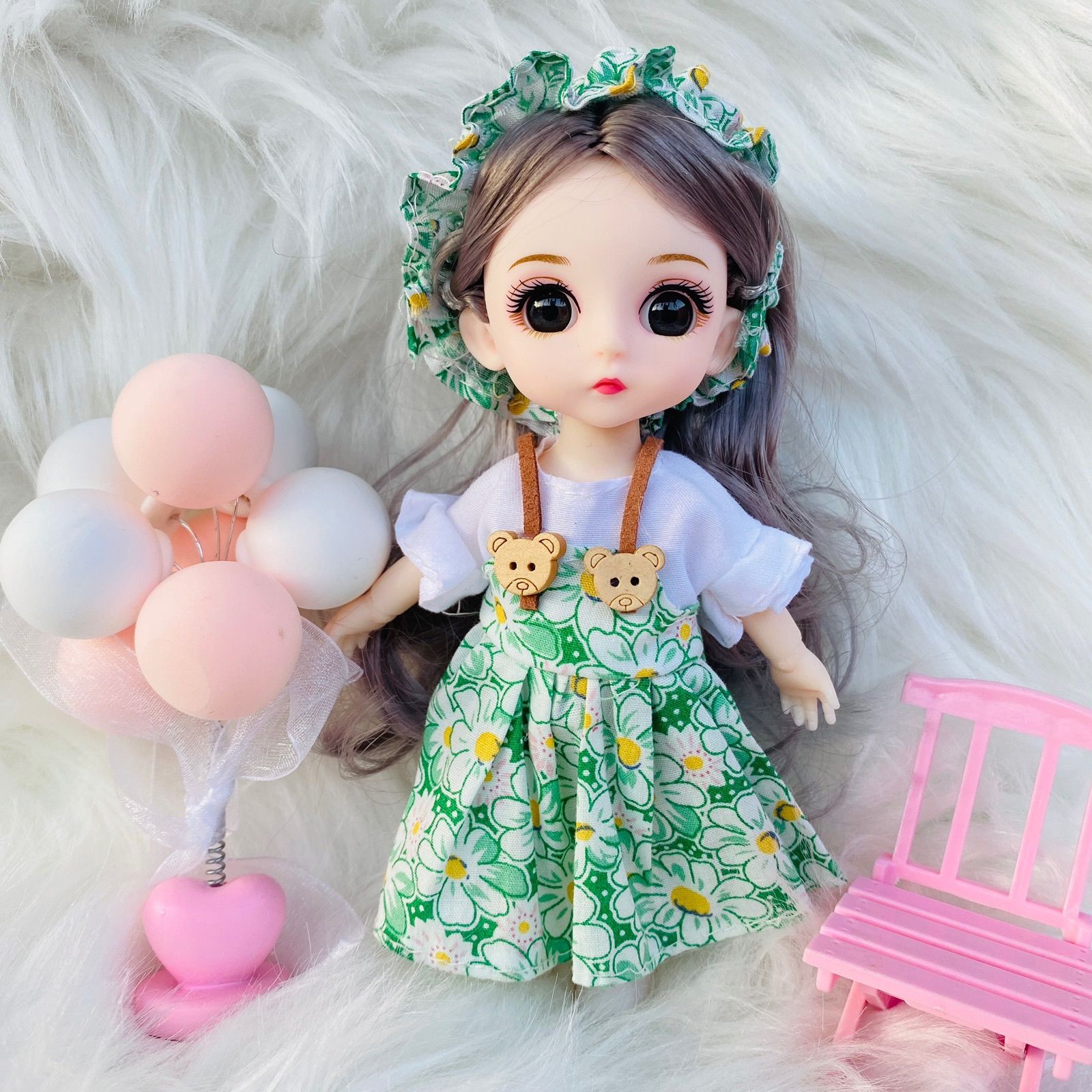 16厘米可爱芭比娃娃多关节公主玩具礼物 绿碎花 袋装
