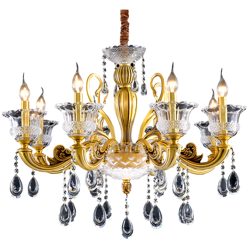 澳米歐式客廳全銅水晶吊燈美式餐廳臥室銅吊燈輕奢水晶吊燈銅燈 4頭