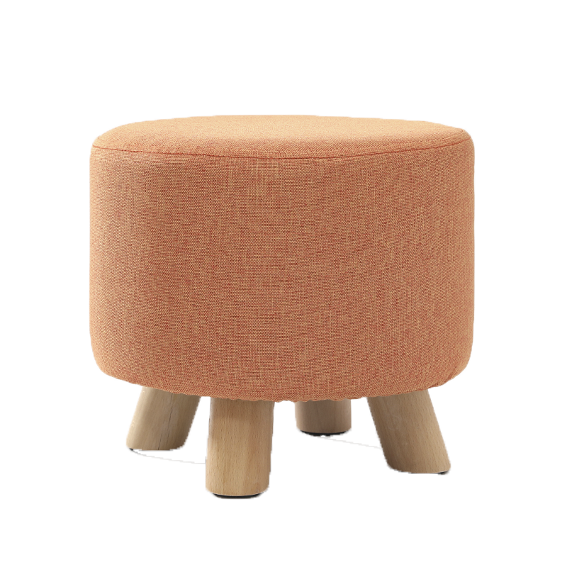 简直实木小凳子布艺素颜矮凳换鞋凳沙发凳小圆凳小板凳 榉木腿棉麻凳套素桔色圆凳
