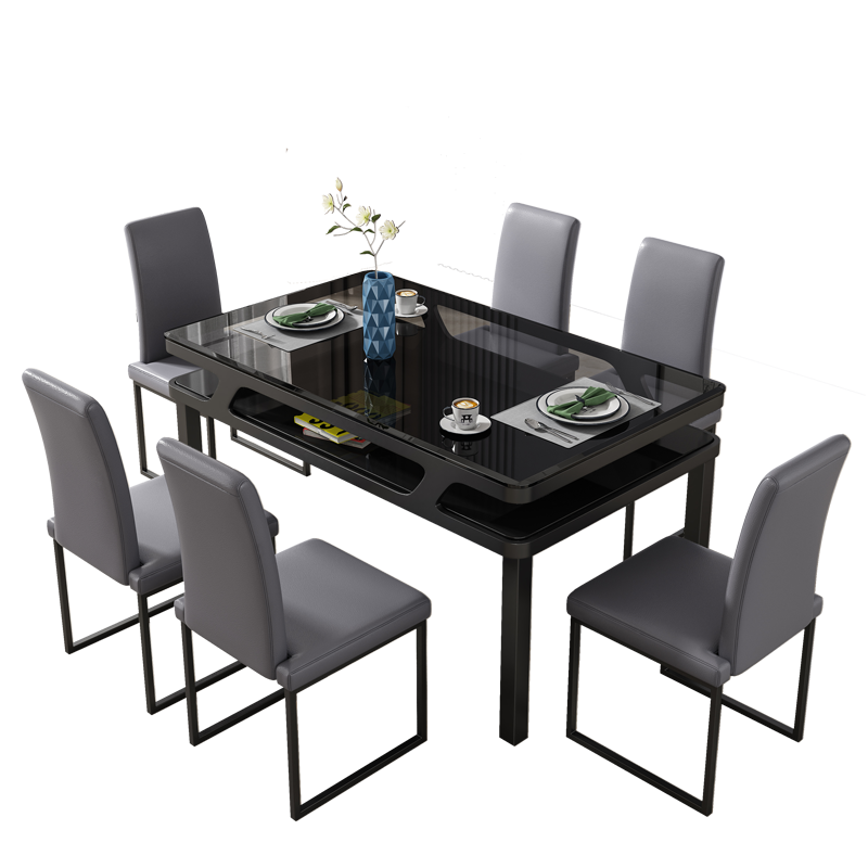 迈浩私现代轻奢双层钢化玻璃餐桌家用餐厅小户型长方形吃饭桌家用饭桌 钢化玻璃餐桌 1.35米