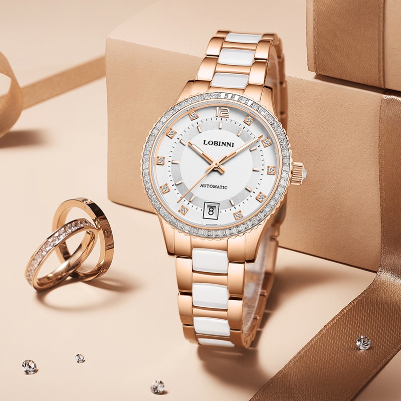 罗宾尼(lobinni) 【情人节礼物送女友】手表女士机械表小绿表镶钻简约