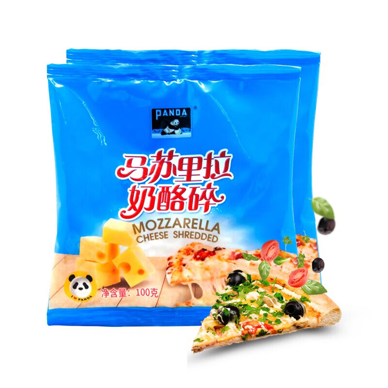 熊猫马苏里拉芝士100g芝士碎拉丝奶油芝士片碎条奶酪披萨焗饭材料2袋 虎窝购