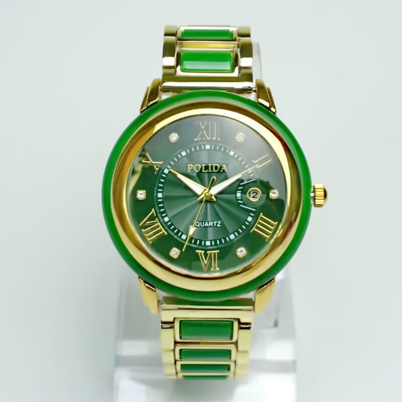 资微黛官方新疆和田玉手表和田翡翠玉石情侣夜防水日历潮流时 钢带男