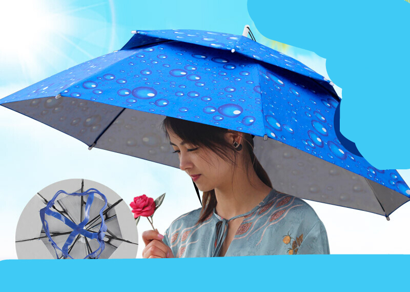 雨宝 斗笠式雨伞 采茶伞折叠带在头上的雨伞帽 排队头戴伞 无柄伞双层