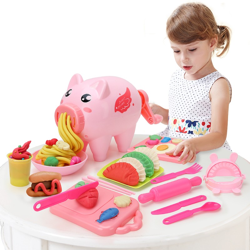 勾勾手小猪彩泥面条机橡皮泥粘土玩具DIY儿童玩具雪糕机模具套装粉色