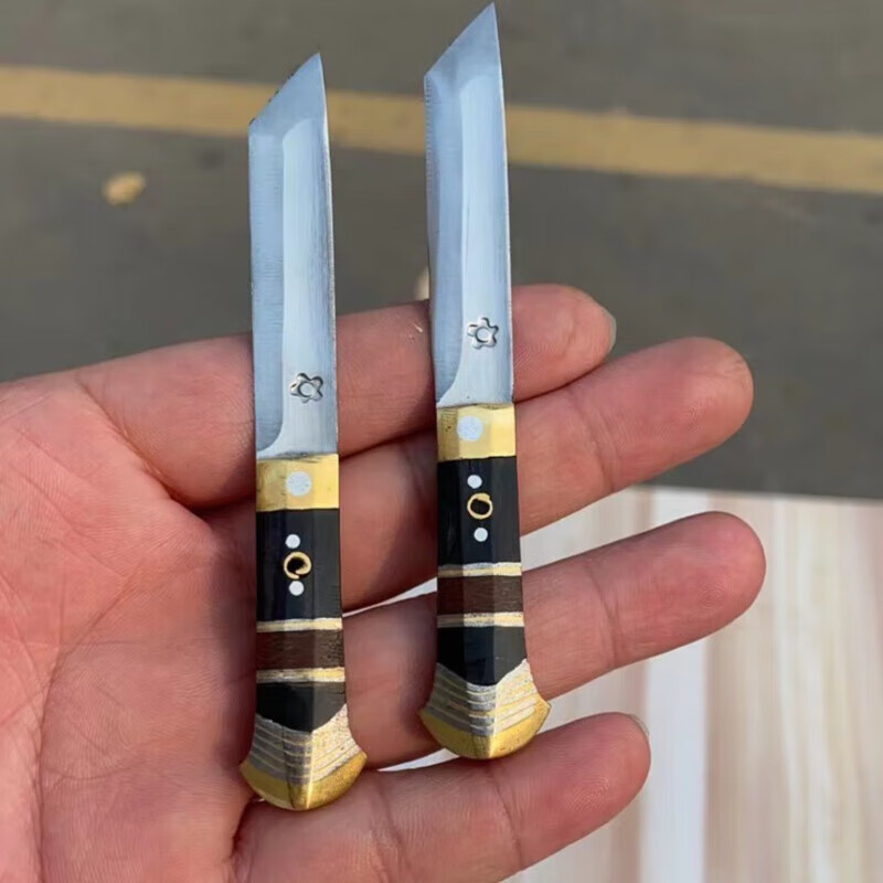 保安族手工刀 大河家三寸牛角料柄收藏西餐刀手工户外水果小刀牛