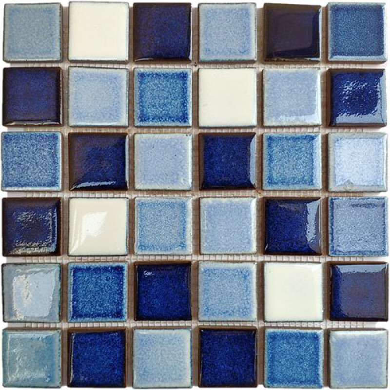 CHNQANX陶瓷马赛克桑拿泳池鱼池水池卫生间淋浴房墙地面卫浴瓷砖 宝蓝白GL48001 (标价为单片价格)