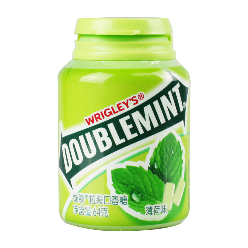 绿箭口香糖原味薄荷味约40粒64gx6瓶装 清新口气办公室零食