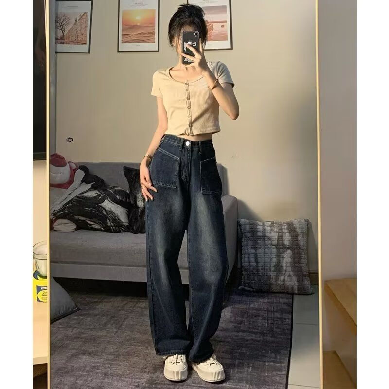 夹谷145小个子套装显高150cm矮个穿搭高腰牛仔裤适合女孩显瘦直筒 sl